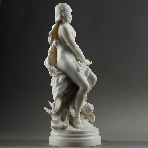 独角鹿西洋古董19世纪法国出品「维纳斯与丘比特」主题卡拉拉大理石雕塑 商品图1