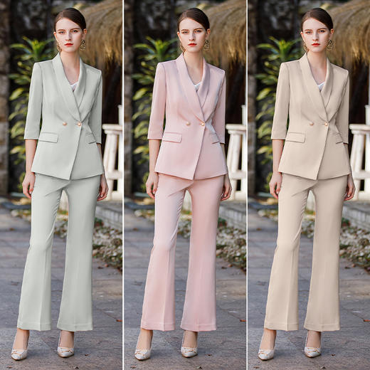 AD高级光泽感粉色西装套装女主持人正装时尚气质两粒扣经理工作服 商品图2