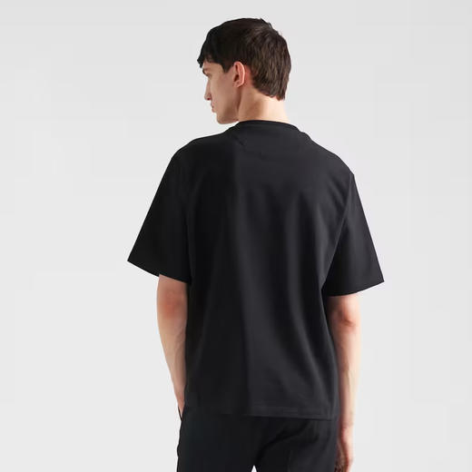 PRADA 普拉达 男士字母三角形徽标印花棉质圆领短袖T恤 黑色 UJN896 14K7 F0002 商品图2