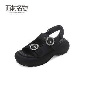 西村名物2024新品真皮精致经典时髦前卫纯色厚底凉鞋女夏季外穿X24BG20191