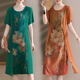 TZF-中国风妈妈装连衣裙夏季短袖洋气质夏季中长款显瘦裙子