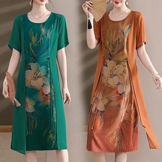 TZF-中国风妈妈装连衣裙夏季短袖洋气质夏季中长款显瘦裙子 商品图0