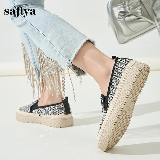 Safiya/索菲娅2024秋季圆头厚底亮片百搭一脚蹬懒人渔夫鞋 SF43111427 商品图5