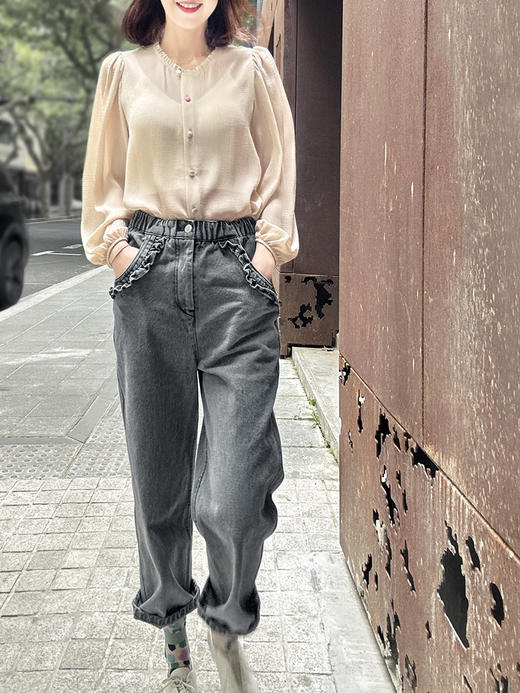 TYNVIE 泡泡袖长袖衬衫-杏色 商品图8