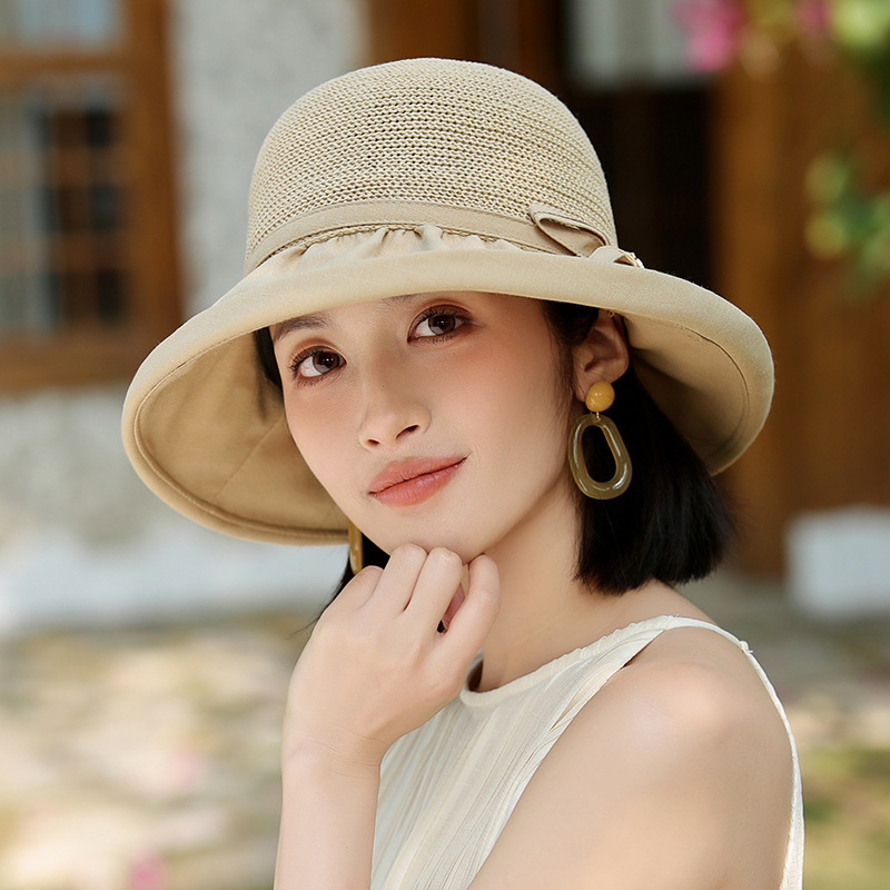 气质女神韩国细草编拼接渔夫帽，减龄防晒遮阳草帽JC-M2954