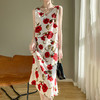 丝绸缎面法式V字印花显瘦连衣裙  时尚气质吊带背心长裙 商品缩略图0