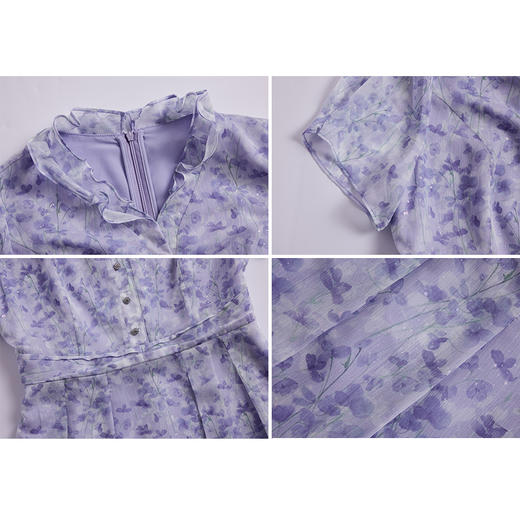 司歌印花雪纺短袖修身连衣裙A891231X 商品图1