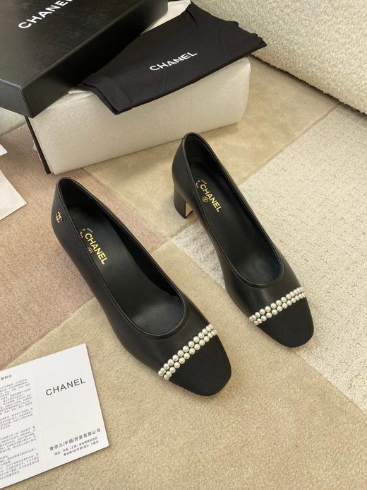 【牛货】小香经典拼接珍珠高跟鞋进口羊皮拼接丝绸方头浅口办公室通勤单鞋女 商品图3