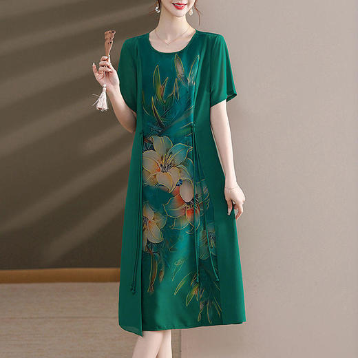 TZF-中国风妈妈装连衣裙夏季短袖洋气质夏季中长款显瘦裙子 商品图6