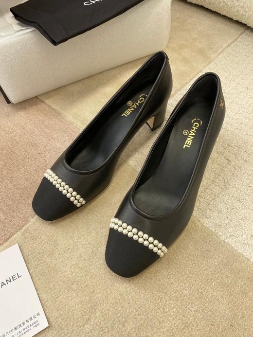 【牛货】小香经典拼接珍珠高跟鞋进口羊皮拼接丝绸方头浅口办公室通勤单鞋女 商品图5