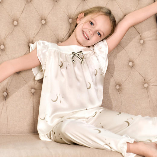 solo seta22姆米真丝儿童印花睡衣套装女桑蚕丝可爱家居服丝绸新 商品图3