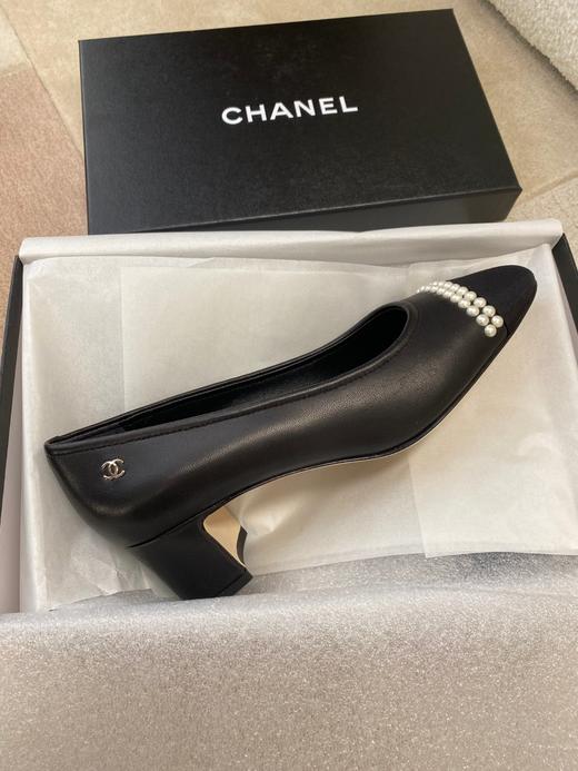 【牛货】小香经典拼接珍珠高跟鞋进口羊皮拼接丝绸方头浅口办公室通勤单鞋女 商品图13