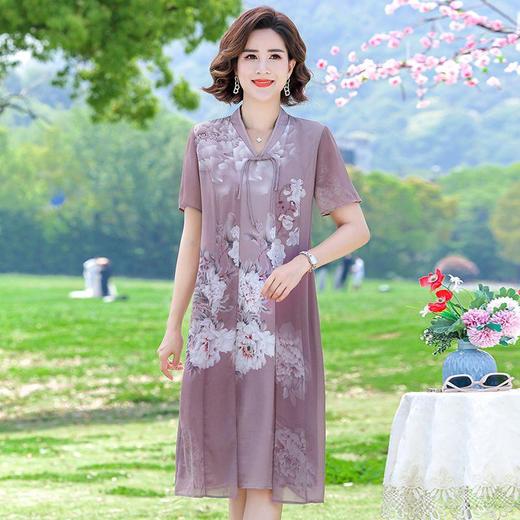 TZF-中国风妈妈夏装短袖连衣裙V领新中式洋气旗袍裙子复古 商品图7