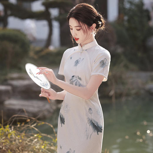 江南水乡手工珠领单层韩国麻复合气质文艺旗袍MLS6887 商品图2