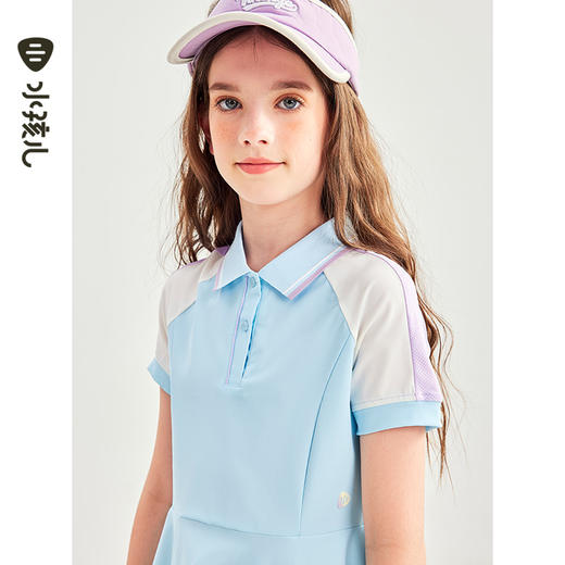水孩儿童装夏季新款女童防晒凉感连衣裙女孩POLO领高弹力运动上衣甜美裙子 商品图3
