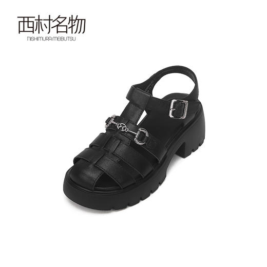 西村名物2024新品真皮经典休闲复古编织厚底高跟罗马凉鞋夏季外穿T24BG20441 商品图1