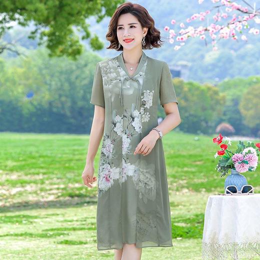 TZF-中国风妈妈夏装短袖连衣裙V领新中式洋气旗袍裙子复古 商品图8