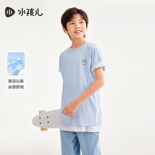水孩儿童装夏季新款儿童凉感短袖男童轻薄冰感上衣女童可爱小熊印花T恤 商品图2