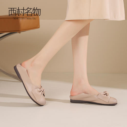 西村名物2024夏季新款真皮平底单鞋女牛皮圆头蝴蝶结妈妈鞋X24AE13971 商品图2