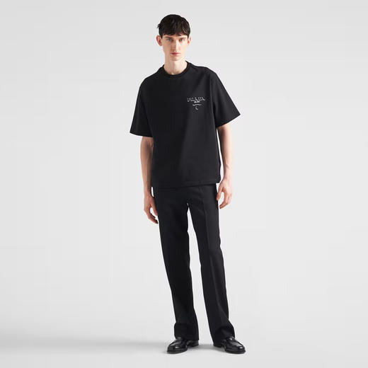 PRADA 普拉达 男士字母三角形徽标印花棉质圆领短袖T恤 黑色 UJN896 14K7 F0002 商品图3