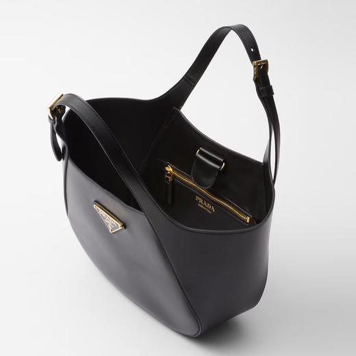 PRADA 普拉达 女士珐琅三角形金属徽标中号皮革托特包 黑色 1BG483 2AIX F0002 OOO 商品图2