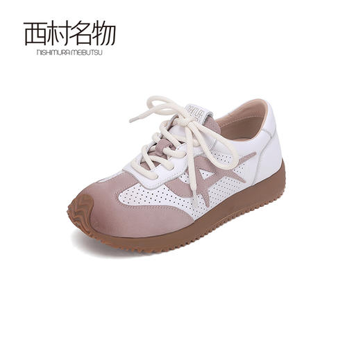 西村名物2024夏季新品复古真皮百搭拼色德训鞋女轻便软底休闲鞋X24AM13821 商品图1