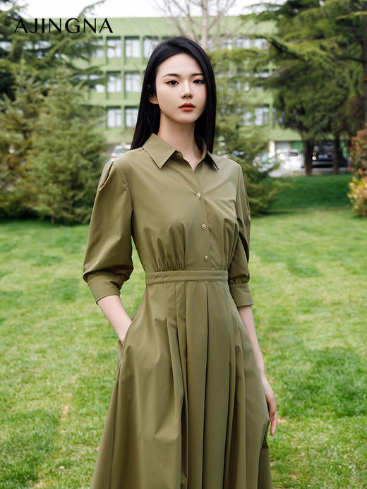 【商场同款】阿菁娜2024春季新款高级收腰衬衫连衣裙A29C112001 商品图3