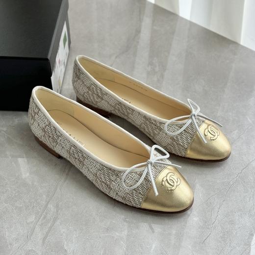 小香风芭蕾舞鞋女浅口百搭拼色蝴蝶结平底单鞋2022新款瓢鞋 商品图2