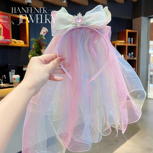冰雪奇缘艾莎公主蝴蝶结超仙头纱儿童发夹精致可爱手工女儿童发饰 商品图2