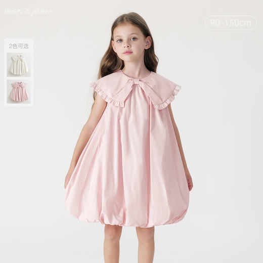 马克珍妮女童蝴蝶结翻领花苞连衣裙儿童裙子2024年夏装新款240662 商品图0