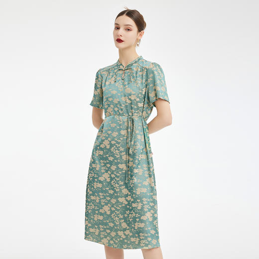 PF880斯尔丽2024新款缎面提花改良旗袍宽松显瘦系腰带舒适好穿连衣裙 商品图2