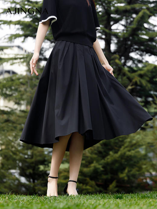 【积分兑换】阿菁娜2024春季新款A字优雅宽松半裙A29C113025 商品图3