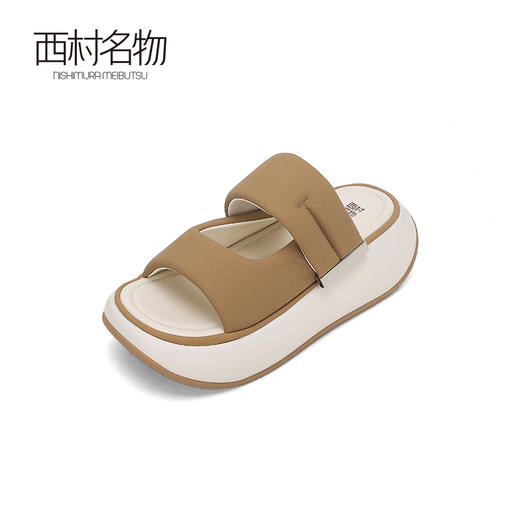 西村名物2024夏季新品休闲魔术贴柔软纯色厚底增高外穿凉拖鞋T24BJ20411 商品图0