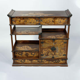 独角鹿西洋古董19世纪末-20世纪初日本明治时期出品「吉野山」风景主题莳绘茶棚