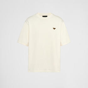 PRADA 普拉达 男士珐琅金属三角形徽标棉质圆领短袖T恤 米色 UJN861 14LK F0018