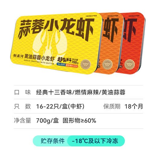 【龙虾礼盒：中号小龙虾3盒装】新孟河小龙虾16-22只/盒 麻辣、十三香、蒜泥小龙虾700g/盒*3盒礼盒装 商品图6