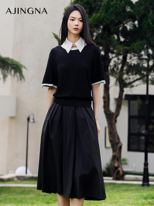 【商场同款】阿菁娜2024夏季新款假领舒适针织衫A29X301022 商品图0