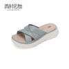 西村名物2024夏季新品真皮交叉绑带厚底拖鞋女凉拖鞋居家防滑外穿X24BJ20131 商品缩略图1