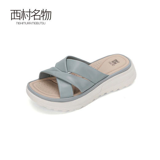 西村名物2024夏季新品真皮交叉绑带厚底拖鞋女凉拖鞋居家防滑外穿X24BJ20131 商品图1