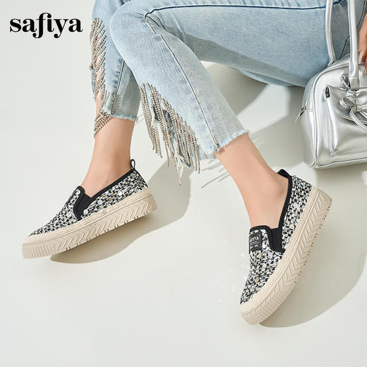 Safiya/索菲娅2024秋季圆头厚底亮片百搭一脚蹬懒人渔夫鞋 SF43111427 商品图2
