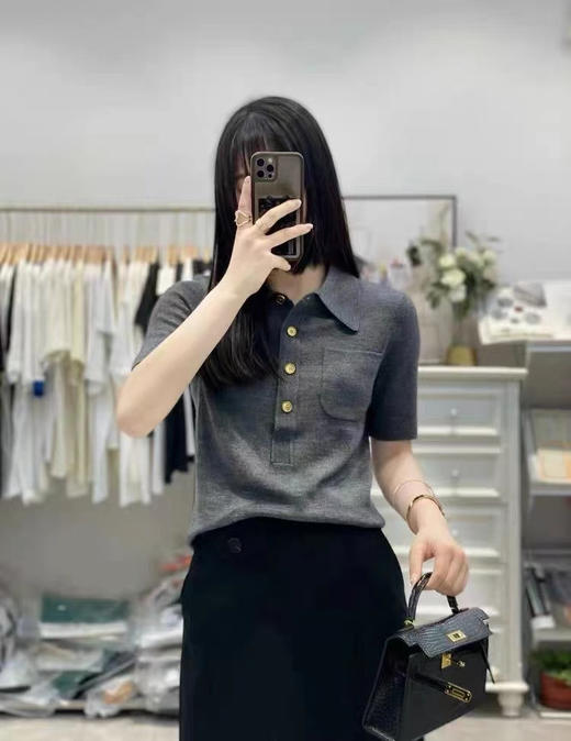 雀说 洋气POLO领天丝+精纺羊毛短袖针织薄款半袖衬衣领打底T恤衫4ZF-42101 商品图1