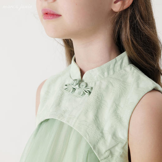 【马克珍妮 芦芙】女童新中式旗袍领网纱花苞连衣裙夏装新款240859 商品图4