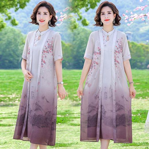 TZF-夏季中年女装假两件连衣裙新中式夏装气质遮肚子裙子 商品图2