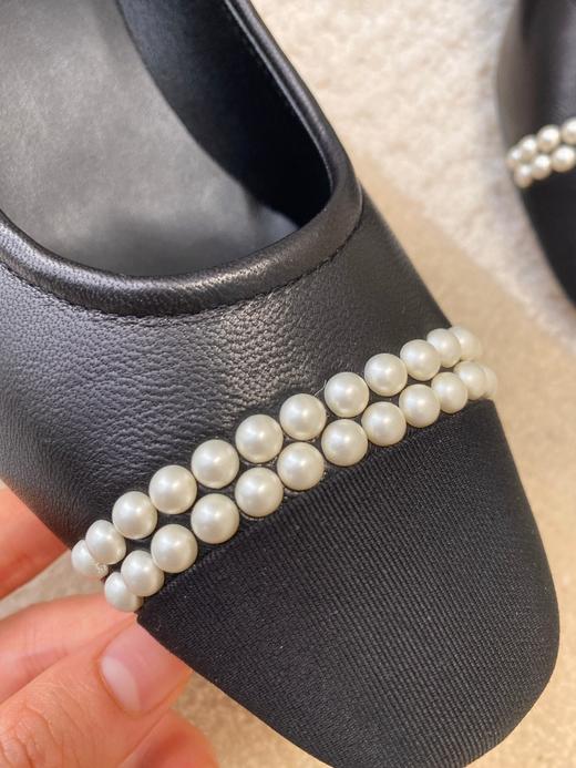 【牛货】小香经典拼接珍珠高跟鞋进口羊皮拼接丝绸方头浅口办公室通勤单鞋女 商品图11