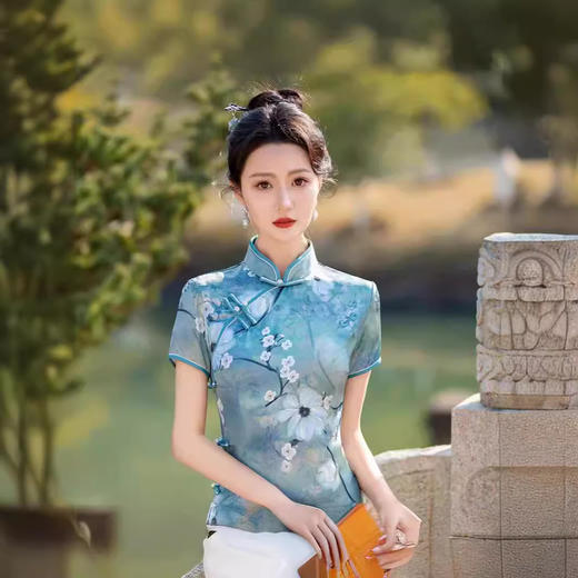 优雅复古气质，印花丝绸旗袍XS118 商品图3