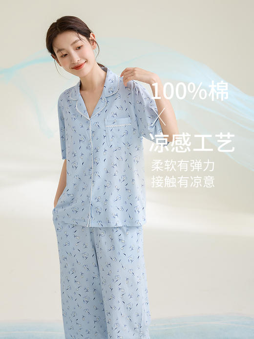 康妮雅女式短袖中裤开襟套装 商品图2