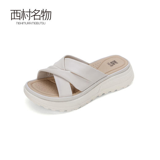 西村名物2024夏季新品真皮交叉绑带厚底拖鞋女凉拖鞋居家防滑外穿X24BJ20131 商品图0