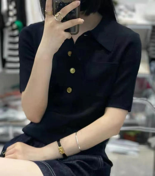 雀说 洋气POLO领天丝+精纺羊毛短袖针织薄款半袖衬衣领打底T恤衫4ZF-42101 商品图2