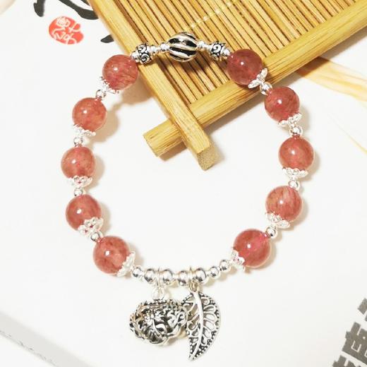 【桃花】【s925银新款摩根石草莓晶】韩版甜美粉色草莓晶招桃花，复古风，百搭森系小众手串珠手链送闺蜜礼品QQ情人节礼物 商品图3