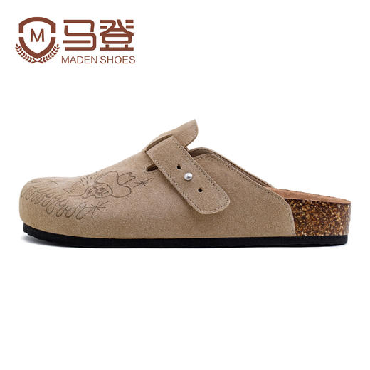 马登插画版穆勒鞋半拖男夏季新款厚底外穿钓鱼平底真皮包头凉拖鞋 商品图1